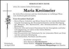 Traueranzeige Maria Kreitmeier