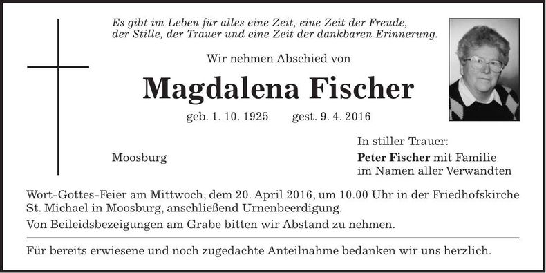 Traueranzeige Magdalena Fischer