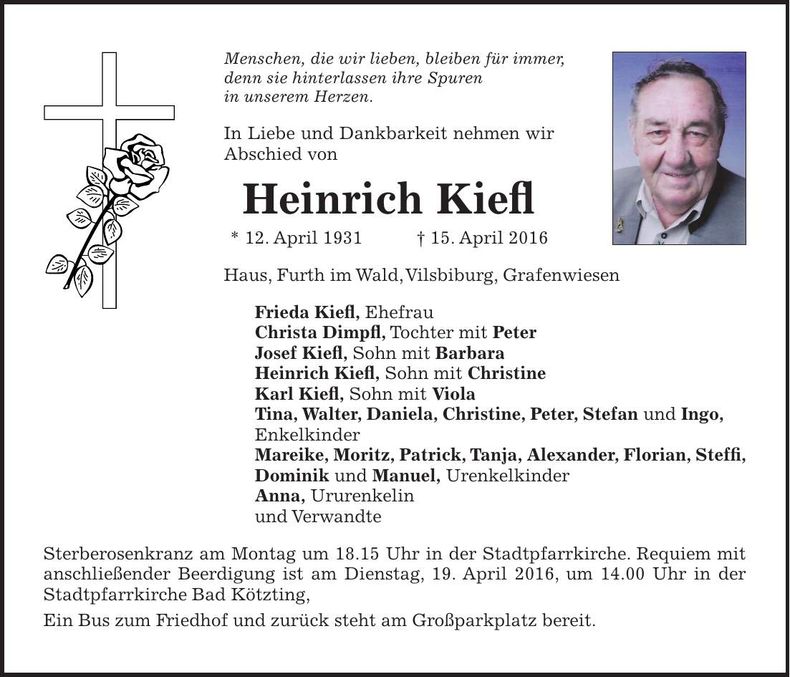 Traueranzeige Heinrich Kiefl