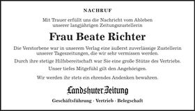 Traueranzeige Beate Richter
