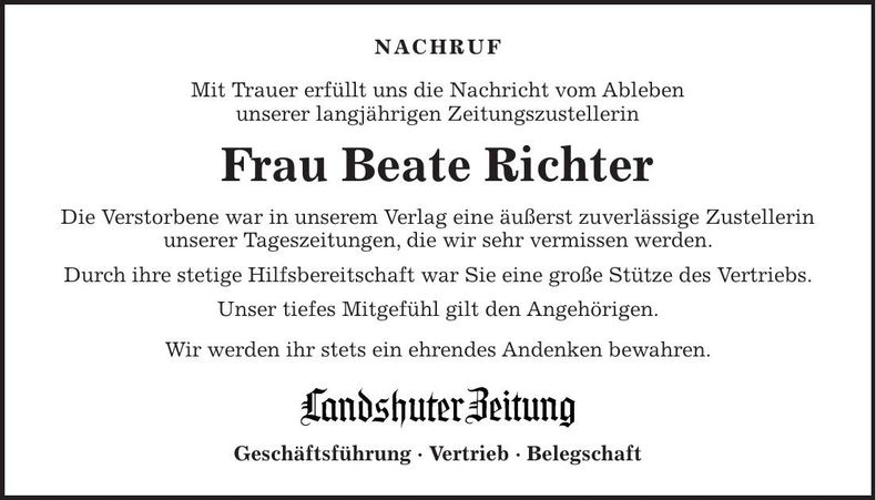 Traueranzeige Beate Richter