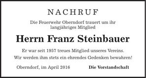 Traueranzeige Franz Steinbauer