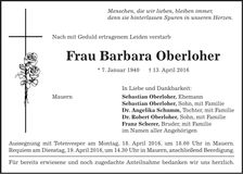 Traueranzeige Barbara Oberloher