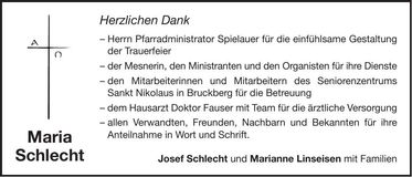 Traueranzeige Maria Schlecht