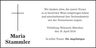 Traueranzeige Maria Stammler