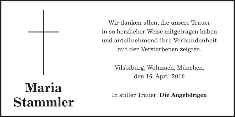 Traueranzeige Maria Stammler