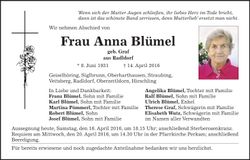 Traueranzeige Anna Blümel