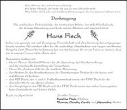 Traueranzeige Hans Fisch