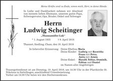 Traueranzeige Ludwig Scheitinger