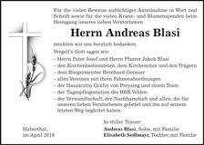Traueranzeige Andreas Blasi