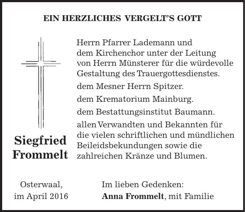 Traueranzeige Siegfried Frommelt