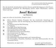 Traueranzeige Josef Reiser