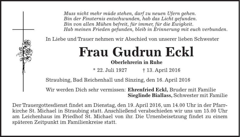 Traueranzeige Gudrun Eckl