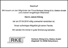 Traueranzeige Jakob König
