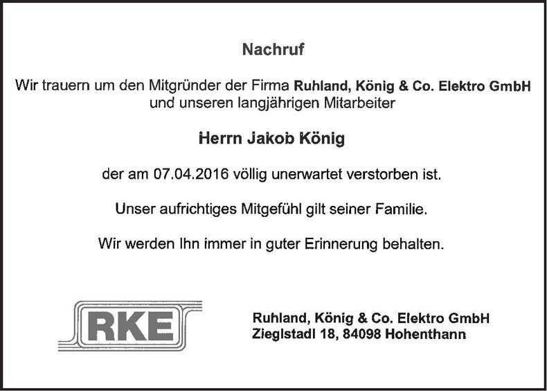 Traueranzeige Jakob König