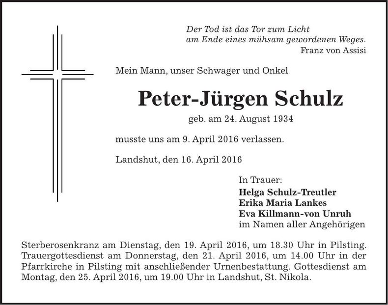 Traueranzeige Peter-Jürgen Schulz