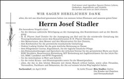 Traueranzeige Josef Stadler