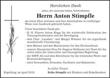 Traueranzeige Anton Stimpfle