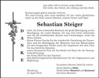 Traueranzeige Sebastian Steiger