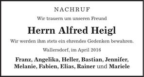 Traueranzeige Alfred Heigl