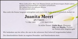 Traueranzeige Juanita Meert