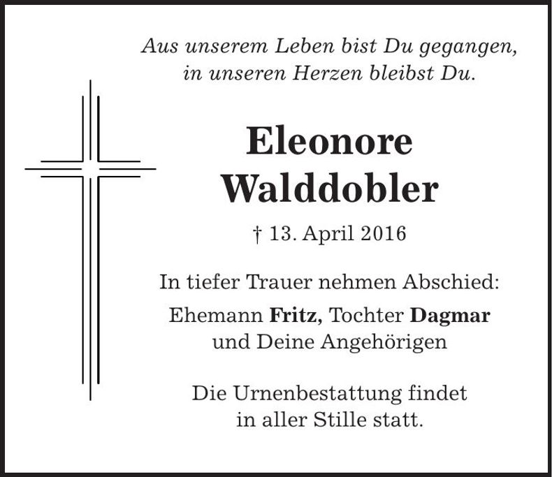 Traueranzeige Eleonore Walddobler