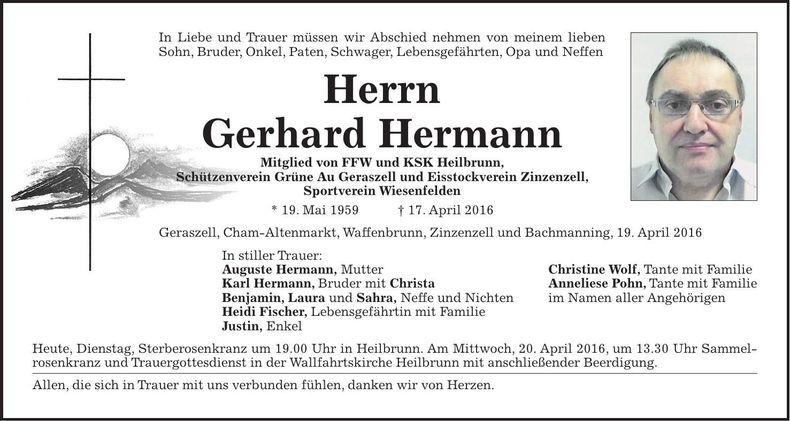 Traueranzeige Gerhard Hermann