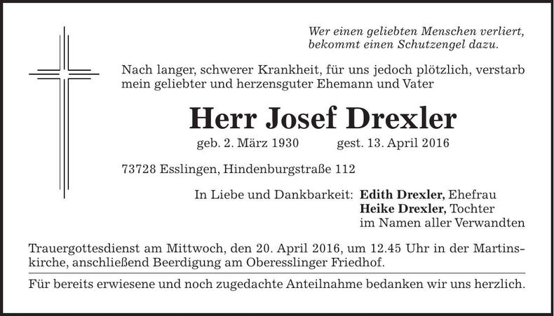 Traueranzeige Josef Drexler