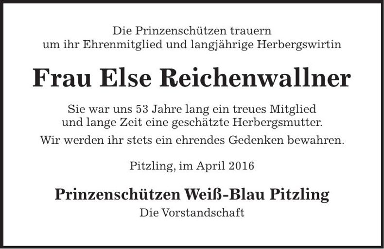 Traueranzeige Else Reichenwallner