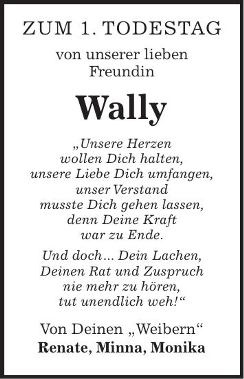 Traueranzeige Wally Schötz
