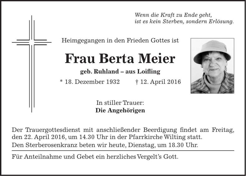Traueranzeige Berta Meier