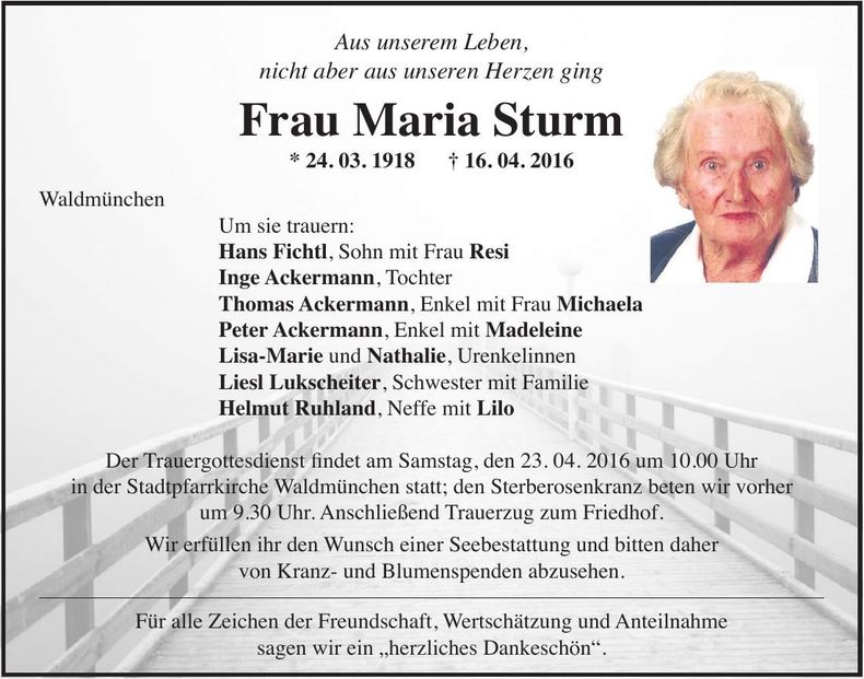 Traueranzeige Maria Sturm