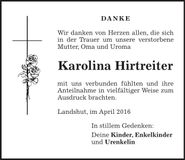 Traueranzeige Karolina Hirtreiter