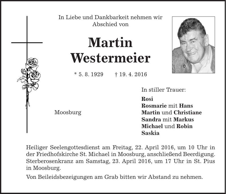 Traueranzeige Martin Westermeier