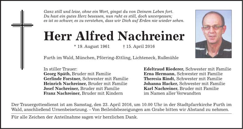 Traueranzeige Alfred Nachreiner