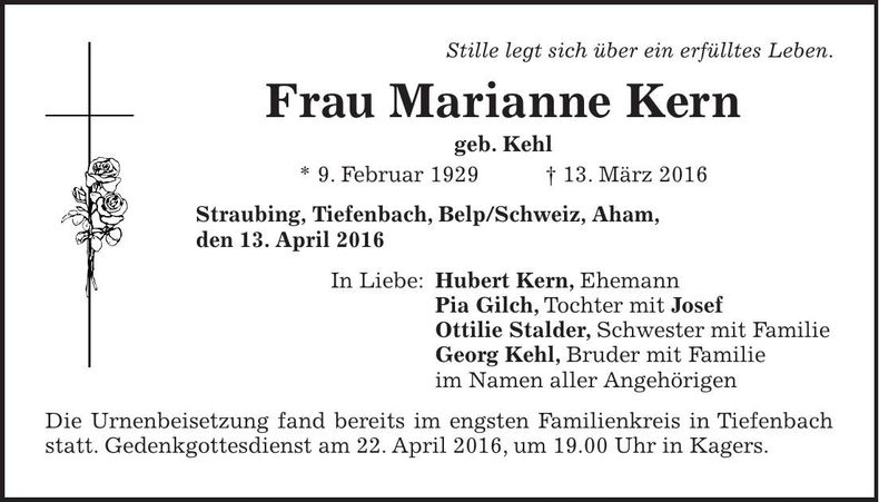 Traueranzeige Marianne Kern