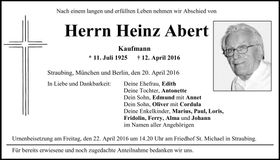 Traueranzeige Heinz Abert