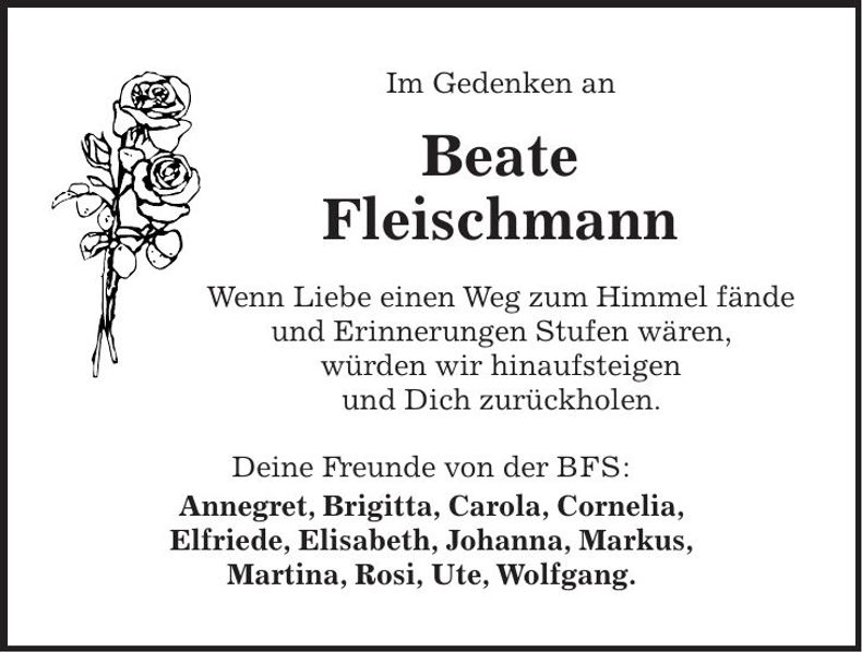 Traueranzeige Beate Fleischmann