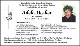 Traueranzeige Adele Decker