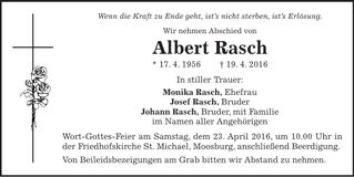 Traueranzeige Albert Rasch