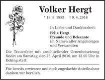 Traueranzeige Volker Hergt