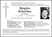 Traueranzeige Brigitte Schreiber