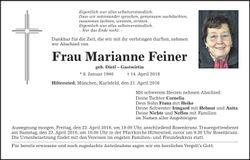 Traueranzeige Marianne Feiner