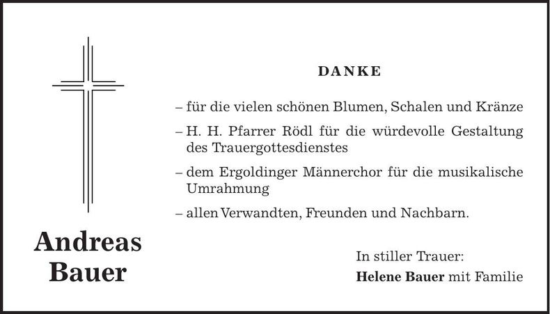 Traueranzeige Andreas Bauer