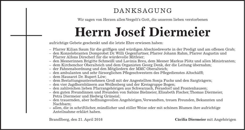 Traueranzeige Josef Diermeier