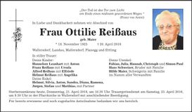 Traueranzeige Ottilie Reißaus