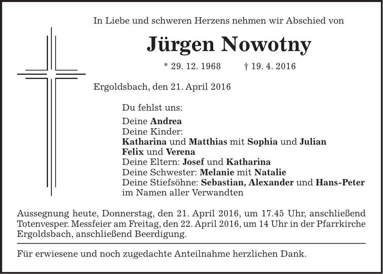 Traueranzeige Jürgen Nowotny