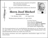 Traueranzeige Josef Höcherl