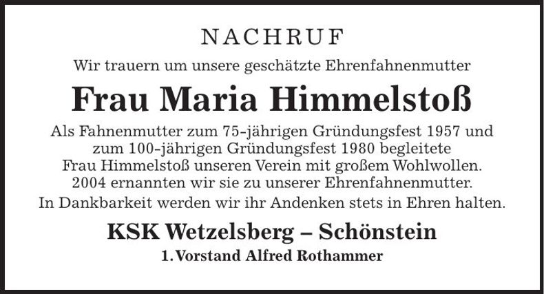 Traueranzeige Maria Himmelstoß