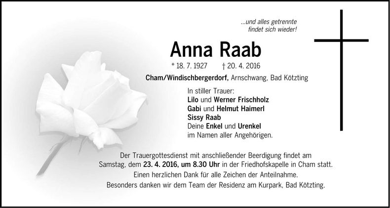 Traueranzeige Anna Raab
